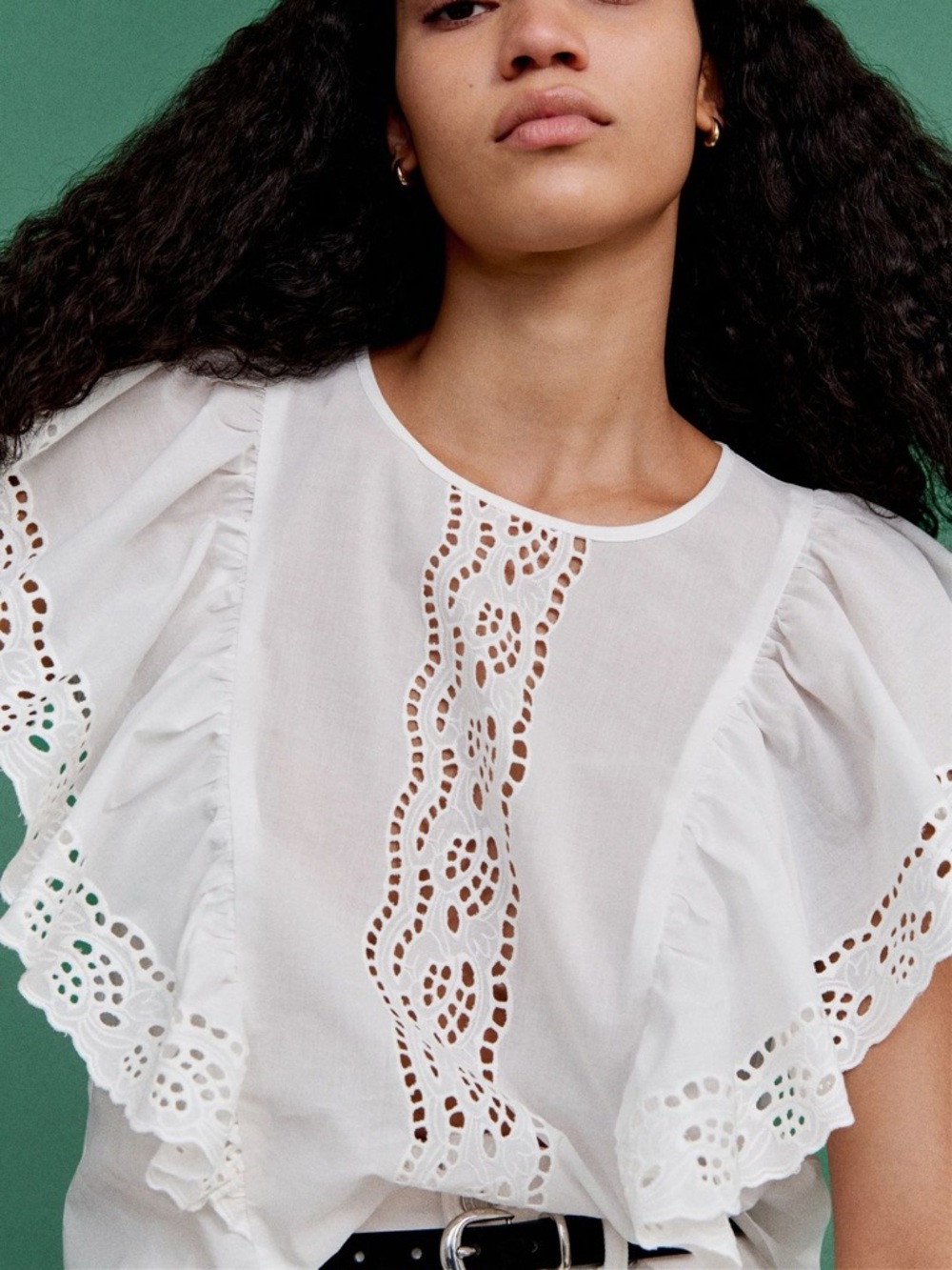 H&M White Eyelet Ruffle Blouse